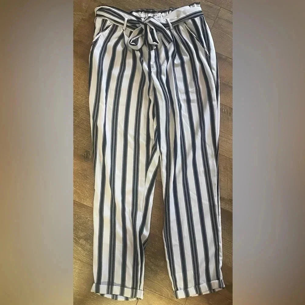 Harmony + Havoc Striped Paperbag Waist Pants Black & White Beach Lightweight